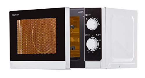 Sharp R200INW Solo-Mikrowelle / 20 L / 800 W / 5 Leistungsstufen / Timer von 35 Minuten bis 00 Sekunden / gewichtgesteuertes Auftauen / Energiesparmodus / Glasdrehteller (25,5 cm) / silber